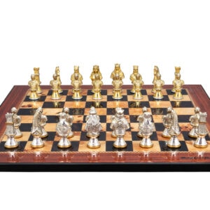 Dal Rossi Italy, Medieval Warriors Metal Chessmen 85mm on a Walnut Shinny Finish, 50cm Chess Board