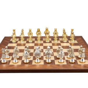 Dal Rossi Italy, Medieval Warriors Metal Chessmen 85mm on a Mahogany / Maple, 50cm Chess Board
