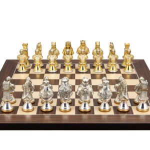 Dal Rossi Italy, Medieval Warriors Metal Chessmen 85mm on a Palisander / Maple, 40cm Chess Board