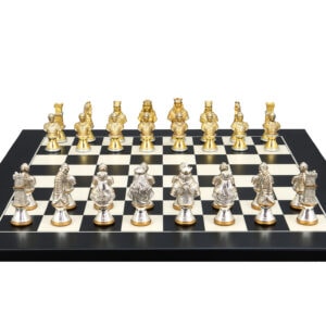 Dal Rossi Italy, Medieval Warriors Metal Chessmen 85mm on a Black / Erable, 40cm Chess Board