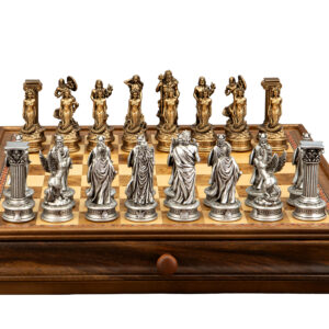 Dal Rossi Italy European Warriors Chessmen 85mm on a Chess Set with Drawer 15"