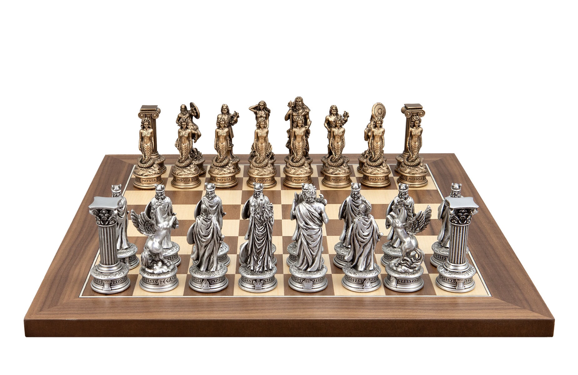Dal Rossi Italy European Warriors on a Walnut Inlaid, 40cm Chess Board