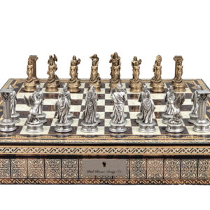 Dal Rossi Italy European Warriors on a Mosaic Finish, Chess Box 20” with compartments