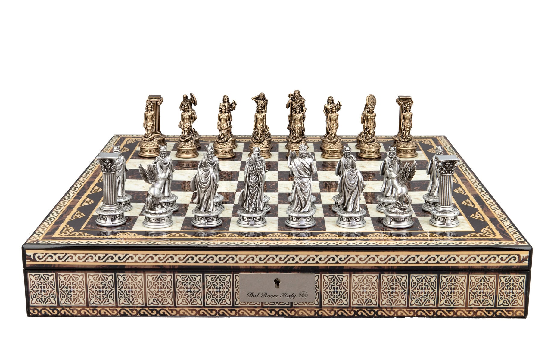 Dal Rossi Italy European Warriors on a Mosaic Finish, Chess Box 20” with compartments