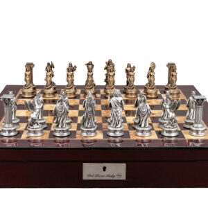 Dal Rossi Italy European Warriors on a Mahogany Finish, Chess Box 20” with compartments