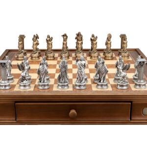 Dal Rossi Italy European Warriors on a Walnut Finish, Chess Box with Two Drawers 20"
