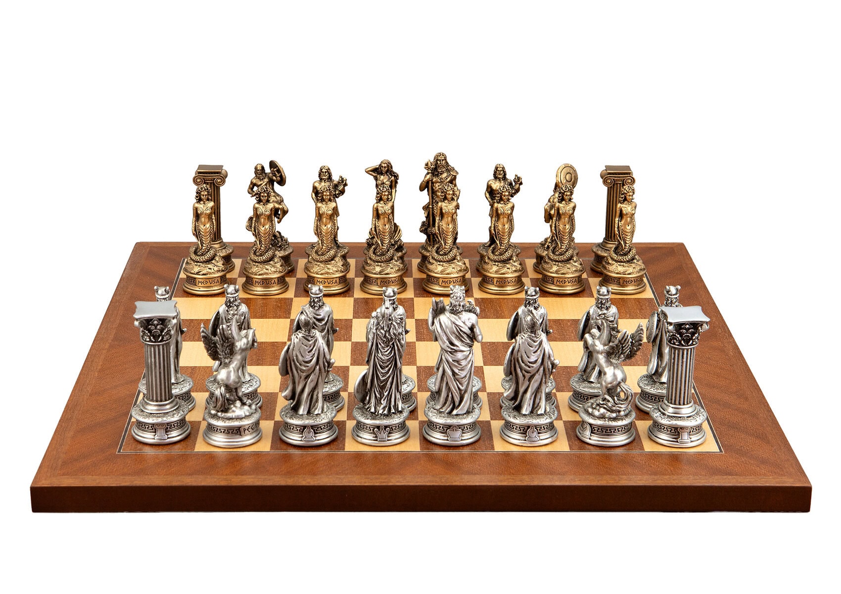 Dal Rossi Italy European Warriors on a Mahogany / Maple, 40cm Chess Board