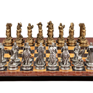 Dal Rossi Italy European Warriors on a Walnut Shiny Finish, 40cm Chess Board
