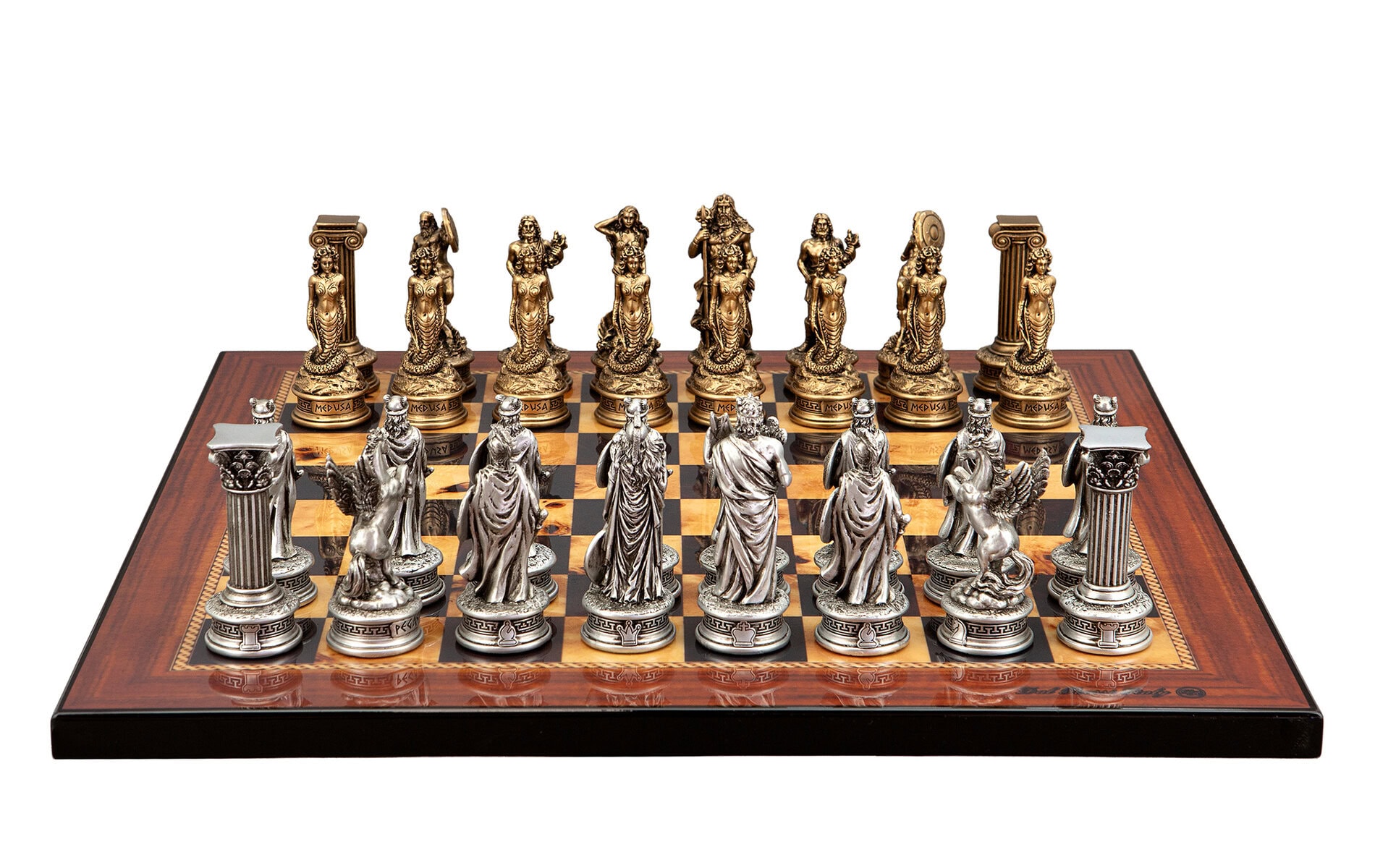 Dal Rossi Italy European Warriors on a Walnut Shiny Finish, 40cm Chess Board