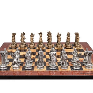 Dal Rossi Italy European Warriors on a Walnut Shiny Finish, 50cm Chess Board