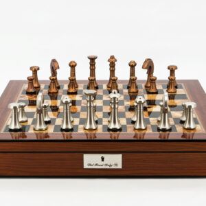 Dal Rossi Italy Chess Set Walnut Shinny Finish 20″ With Compartments, With Metal Copper and silver Chessmen 80mm