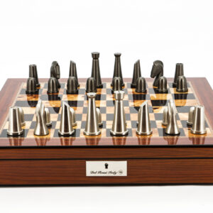 Dal Rossi Italy Chess Set Walnut Shinny Finish 20″ With Compartments, With Metal Dark Titanium and Silver chessmen 85mm