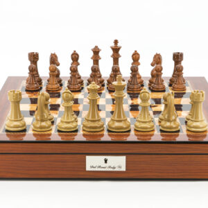 Dal Rossi Italy Chess Set Walnut Shinny Finish 20″ With Compartments, Brown and Box Wood Grain Finish 110mm Chess Pieces