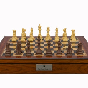 Dal Rossi Italy Chess Set Walnut Shinny Finish 20″ With Compartments, With Queens Gambit Chessmen 90mm