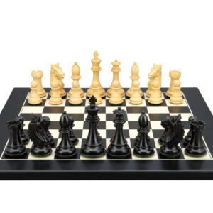 Dal Rossi Italy, Ebony Finish / Boxwood 95mm Wood Double Weighted on a Black / Erable, 40cm Chess Board