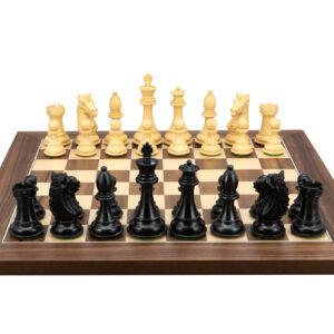 Dal Rossi Italy, Ebony Finish / Boxwood 95mm Wood Double Weighted on a Walnut Inlaid, 40cm Chess Board