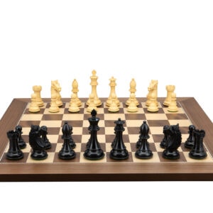 Dal Rossi Italy, Ebony Finish / Boxwood 105mm Wood Double Weighted on a Walnut Inlaid, 50cm Chess Board
