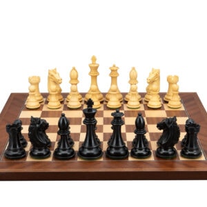 Dal Rossi Italy, Ebony Finish / Boxwood 95mm Wood Double Weighted on a Mahogany / Maple, 40cm Chess Board