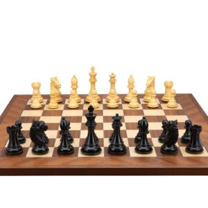 Dal Rossi Italy, Ebony Finish / Boxwood 95mm Wood Double Weighted on a Mahogany / Maple, 50cm Chess Board