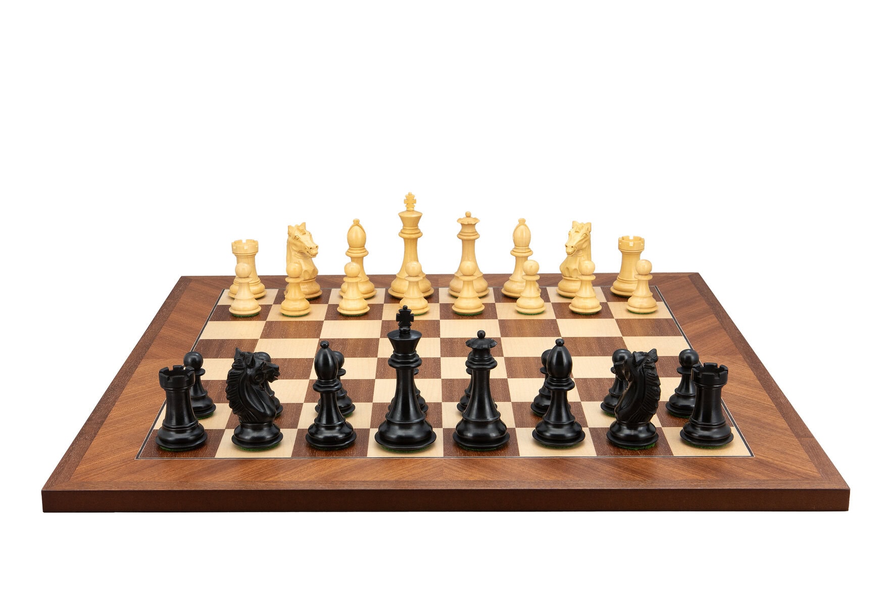 Dal Rossi Italy, Ebony Finish / Boxwood 105mm Wood Double Weighted on a Mahogany / Maple, 50cm Chess Board