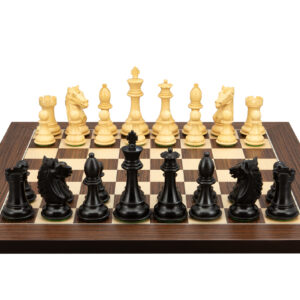 Dal Rossi Italy, Ebony Finish / Boxwood 95mm Wood Double Weighted on a Palisander / Maple, 40cm Chess Board