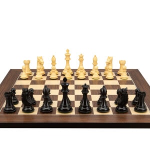 Dal Rossi Italy, Ebony Finish / Boxwood 95mm Wood Double Weighted on a Palisander / Maple, 50cm Chess Board