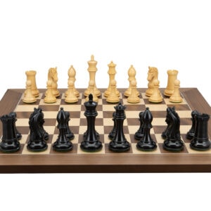 Dal Rossi Italy, Ebony Finish / Boxwood 105mm Wood Double Weighted on a Walnut Inlaid, 50cm Chess Board