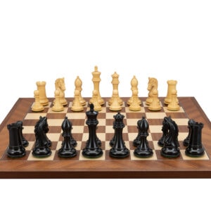 Dal Rossi Italy, Ebony Finish / Boxwood 105mm Wood Double Weighted on a Mahogany / Maple, 50cm Chess Board