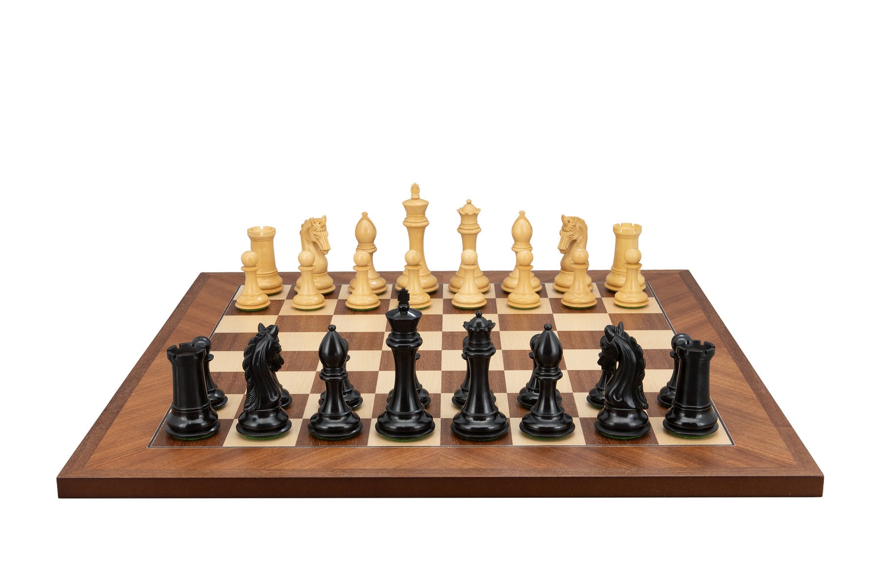 Dal Rossi Italy, Ebony Finish / Boxwood 105mm Wood Double Weighted on a Mahogany / Maple, 50cm Chess Board