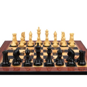 Dal Rossi Italy, Ebony Finish / Boxwood 105mm Wood Double Weighted on a Walnut Shinny Finish, 50cm Chess Board