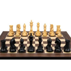 Dal Rossi Italy, Ebony Finish / Boxwood 105mm Wood Double Weighted on a Palisander / Maple, 50cm Chess Board