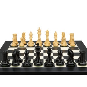 Dal Rossi Italy, Ebony Finish / Boxwood 105mm Wood Double Weighted on a Black / Erable, 20cm Chess Board