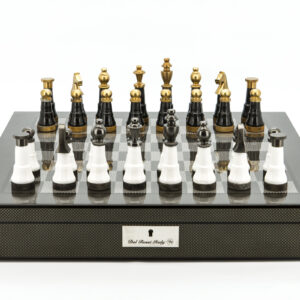 Dal Rossi Italy, Black and White with Gold and Gun Metal Tops and Bottoms Chessmen 110mm ONLY