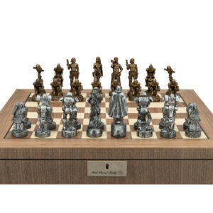 Dal Rossi  Mad Max Robot Chess Pieces Polyresin on a Walnut Inlaid Chess Box with Compartments 20"