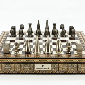 Dal Rossi Italy Chess Set Mosaic Finish 20″ With Compartments, With Metal Dark Titanium and Silver 90mm Chessmen