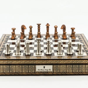 Dal Rossi Italy Chess Set Mosaic Shinny Finish 20″ With Compartments, With Metal Copper and silver Chessmen 80mm