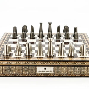 Dal Rossi Italy Chess Set Mosaic Shinny Finish 20″ With Compartments, With Metal Dark Titanium and Silver chessmen 85mm