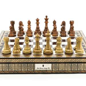 Dal Rossi Italy Chess Set Mosaic Shinny Finish 20″ With Compartments, Brown and Box Wood Grain Finish Chess Pieces 110mm