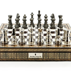 Dal Rossi Italy Chess Set Mosaic Shinny Finish 20″ With Compartments, With Metal Dark Titanium and Silver chessmen 115mm