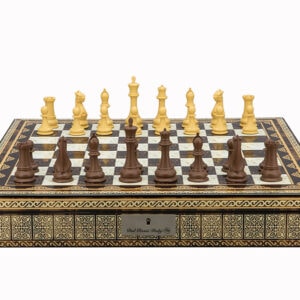 Dal Rossi Italy Chess Set Mosaic Finish 20″ With Compartments, With Queens Gambit Chessmen 90mm