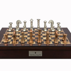 Dal Rossi Italy Chess Set Mahogany Shinny Finish 20″ With Compartments, With Metal Copper and silver Chessmen 80mm
