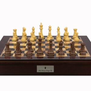 Dal Rossi Italy Chess Set Mahogany Shinny Finish20″ With Compartments, With Queens Gambit Chessmen 90mm