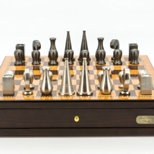 Dal Rossi Italy Chess Set Walnut Finish 18", With Metal Dark Titanium and Silver 90mm Chessmen