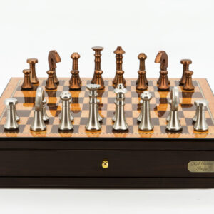 Dal Rossi Italy Chess Set Walnut Finish 18" With two Drawers, With Metal Copper and silver Chessmen 80mm