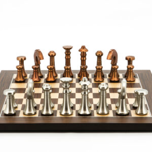 Dal Rossi Italy Chess Set Palisander / Maple Flat Board 40cm, With Metal Copper and silver Chessmen 80mm