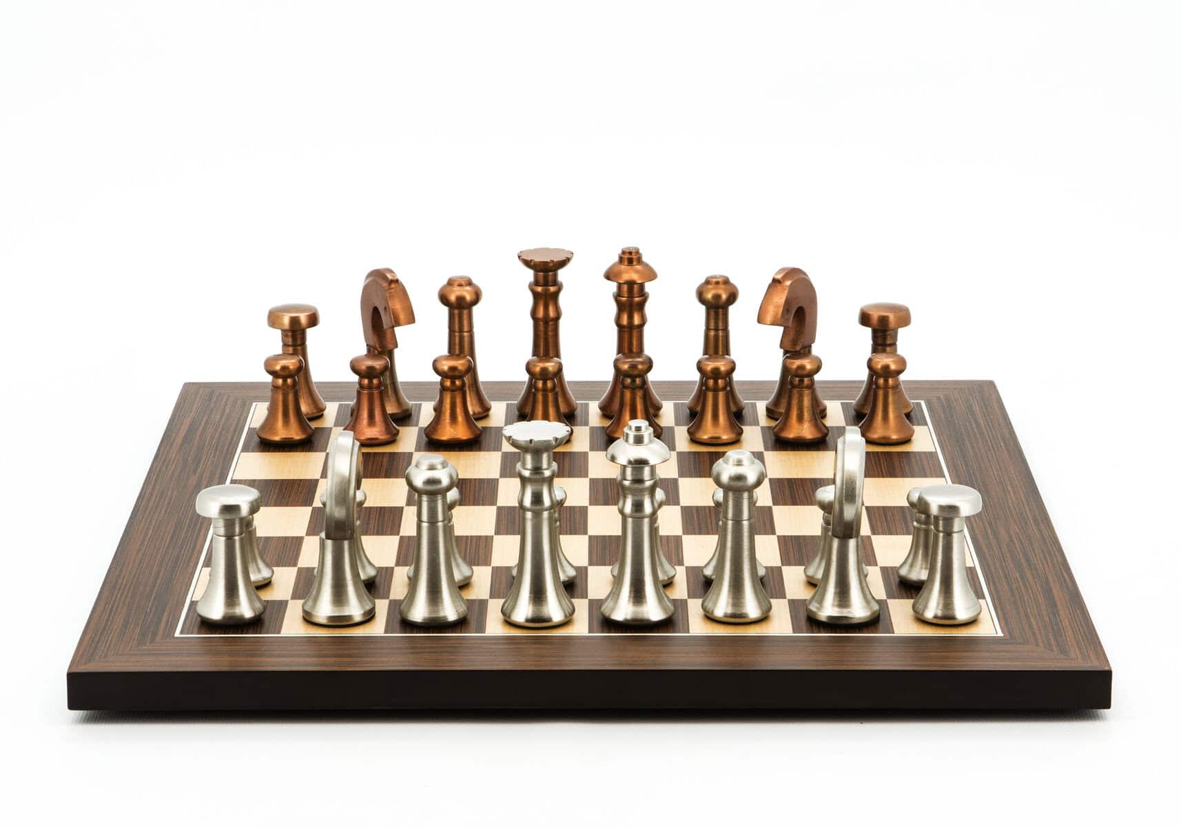 Dal Rossi Italy Chess Set Palisander / Maple Flat Board 40cm, With Metal Copper and silver Chessmen 80mm