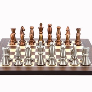 Dal Rossi Italy Chess Set Flat Palisander/Maple Board 40cm, With Copper & Silver Weighted Metal 85mm Chess Pieces