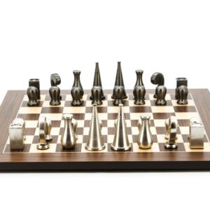 Dal Rossi Italy Chess Set Palisander / Maple Flat Board 50cm, With Metal Dark Titanium and Silver 90mm Chessmen