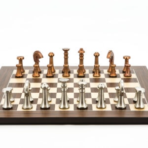 Dal Rossi Italy Chess Set Palisander / Maple Flat Board 50cm, With Metal Copper and silver Chessmen 80mm