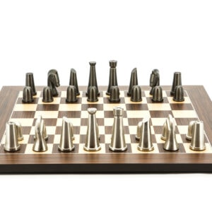 Dal Rossi Italy Chess Set Palisander / Maple Flat Board 50cm, With Metal Dark Titanium and Silver chessmen 85mm